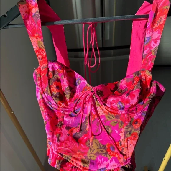 For Love And Lemons Floral Pink Corset Top - Picture 4 of 8